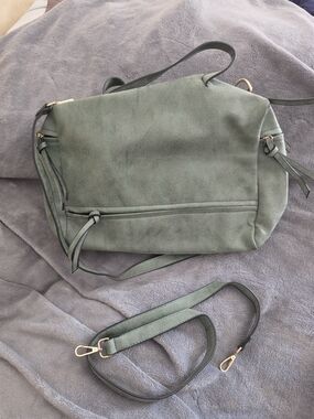Faux Suede Crossbody Bag in Sage Green